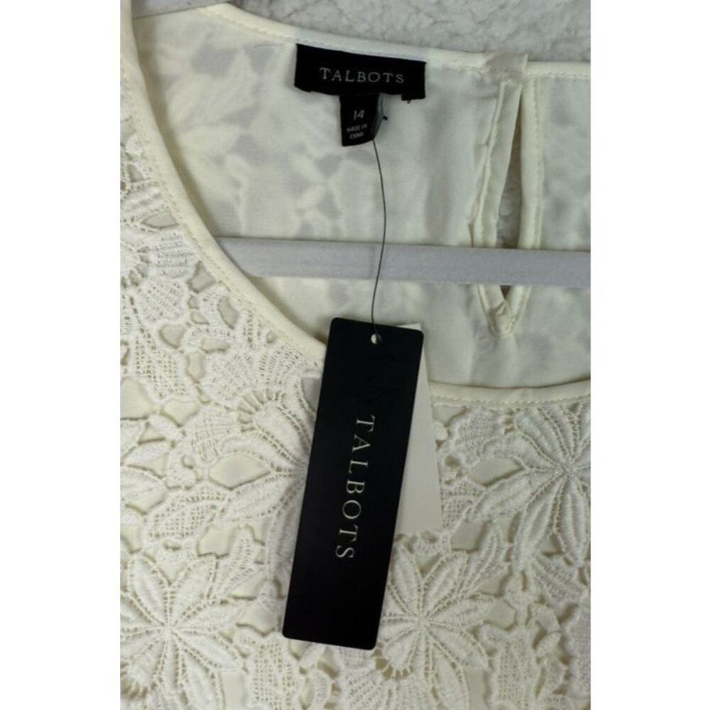 NEW Talbots Shirt Womens 14 Ivory Floral‎ Lace Short Sleeve Scalloped Hem Casual - Picture 3 of 8